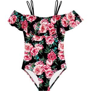 Kanu Surf Girl's 12 Peggy UPF 50+ Beach Off Shoulder One Piece Swimsuit K14-11